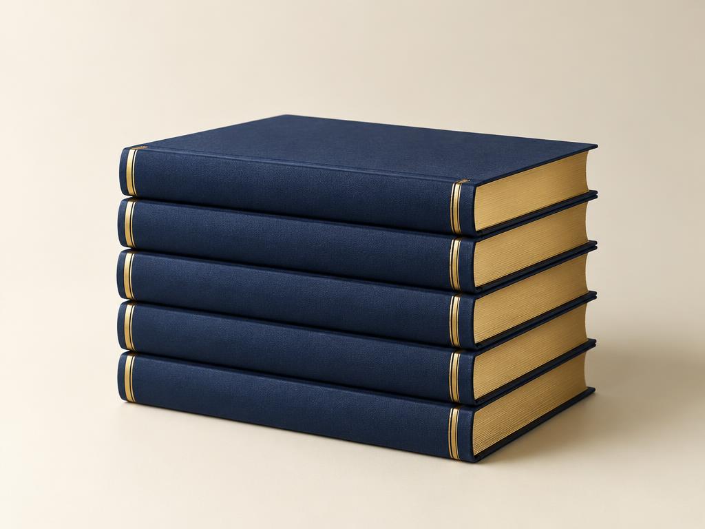 A stack of five hardcover books